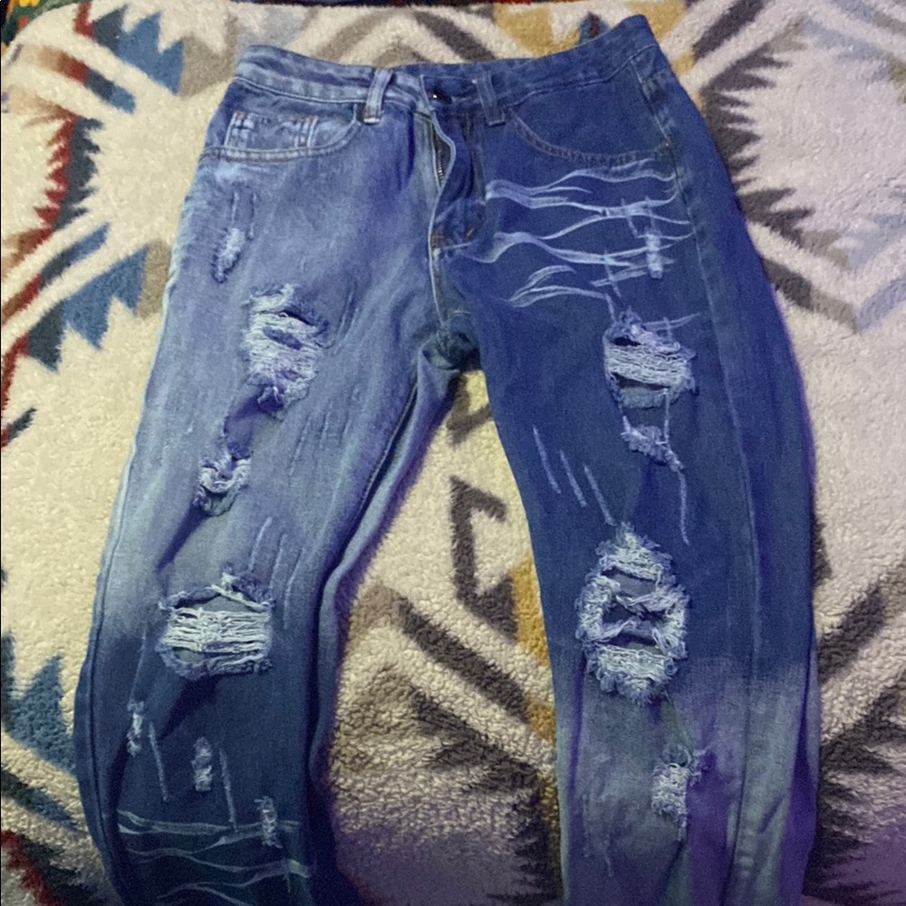 Distressed Blue Denim Jeans